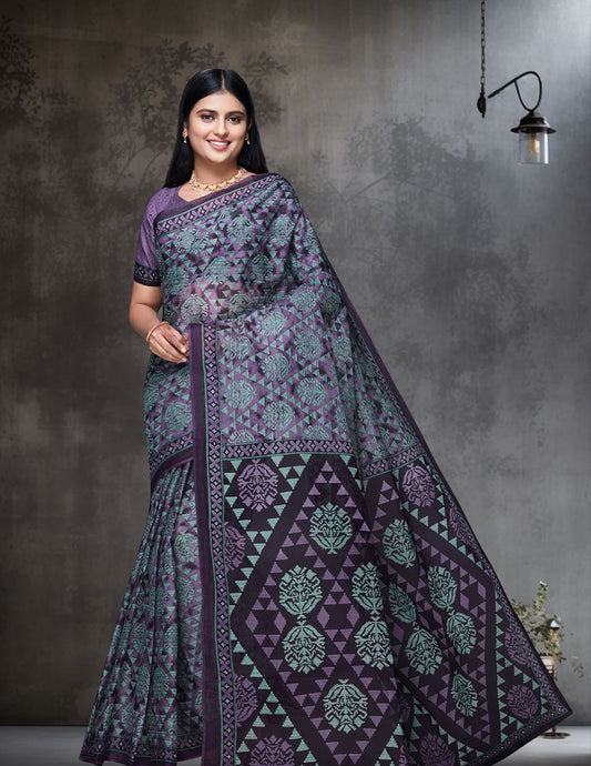 DIMPLE Purple Printed Pure Cotton Saree
