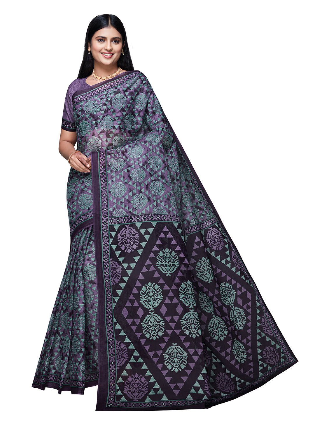 DIMPLE Purple Printed Pure Cotton Saree