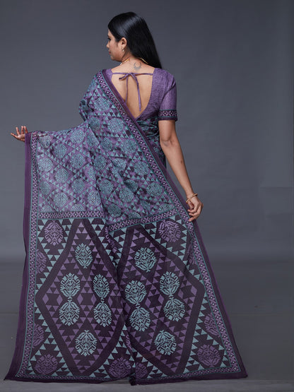 DIMPLE Purple Printed Pure Cotton Saree