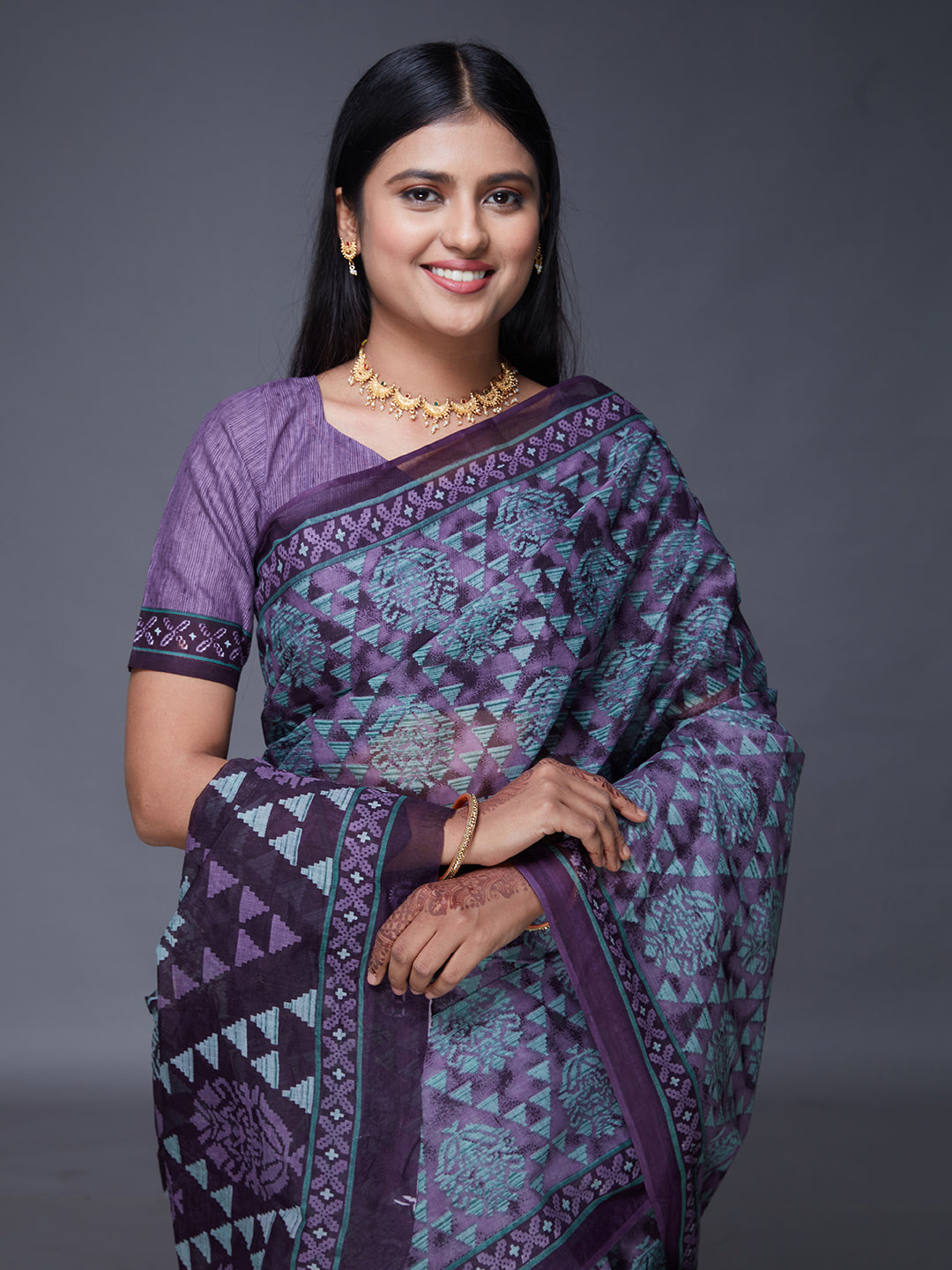 DIMPLE Purple Printed Pure Cotton Saree