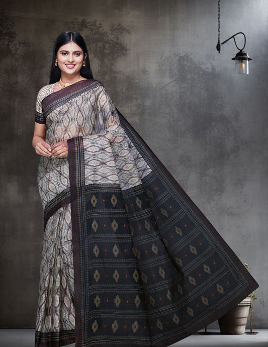 DIMPLE Beige Printed Pure Cotton Saree