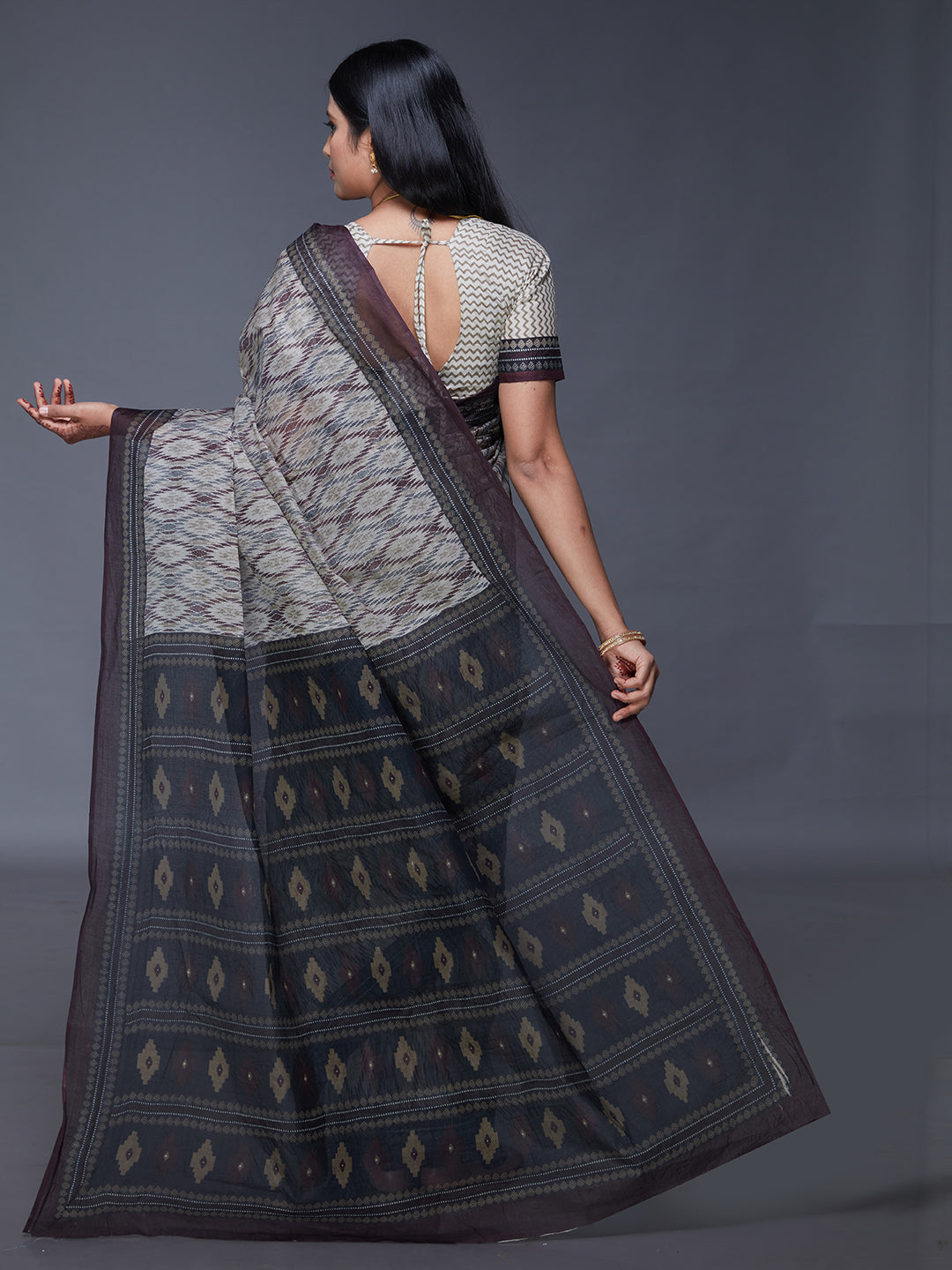 DIMPLE Beige Printed Pure Cotton Saree