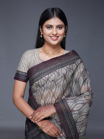 DIMPLE Beige Printed Pure Cotton Saree