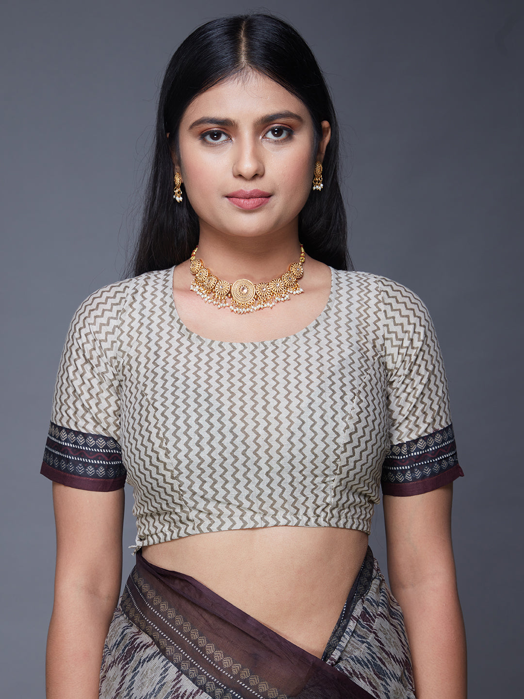 DIMPLE Beige Printed Pure Cotton Saree