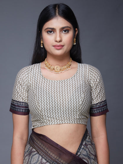 DIMPLE Beige Printed Pure Cotton Saree
