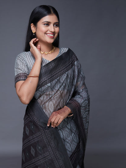 DIMPLE Black Printed Pure Cotton Saree