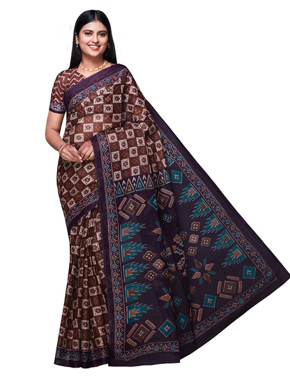 DIMPLE Brown Printed Pure Cotton Saree