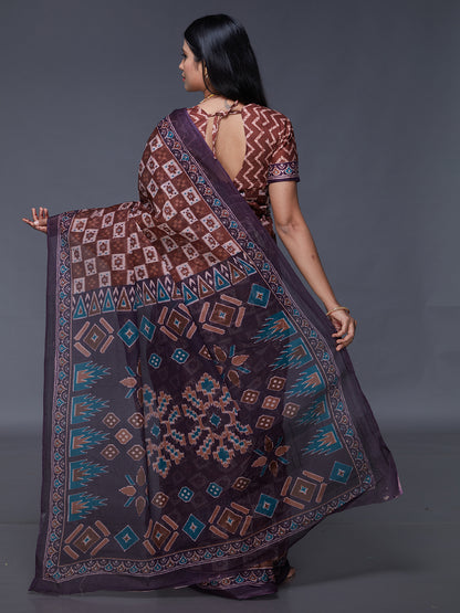 DIMPLE Brown Printed Pure Cotton Saree
