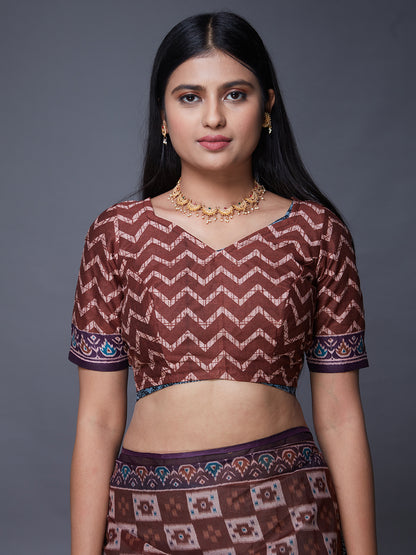 DIMPLE Brown Printed Pure Cotton Saree