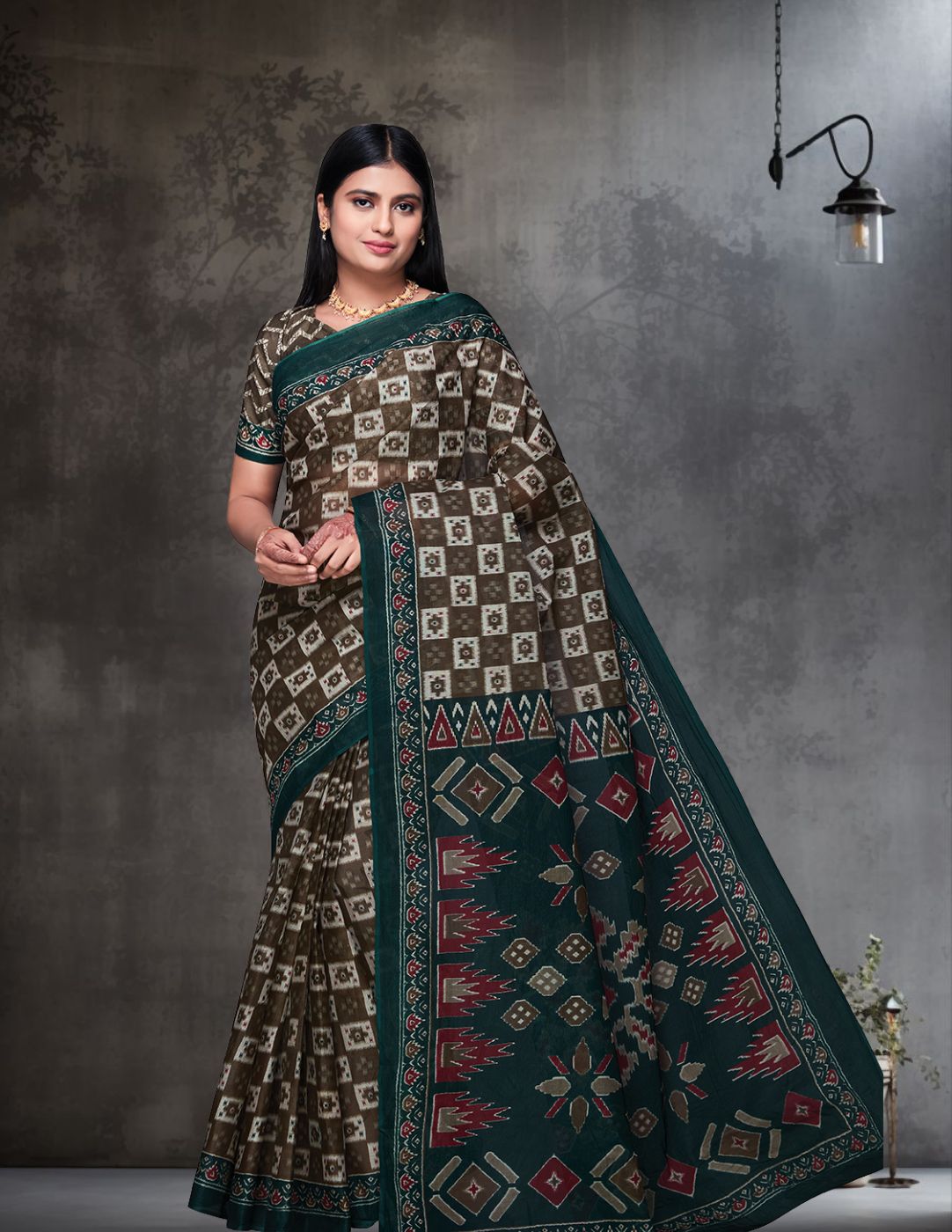 DIMPLE Green Printed Pure Cotton Saree
