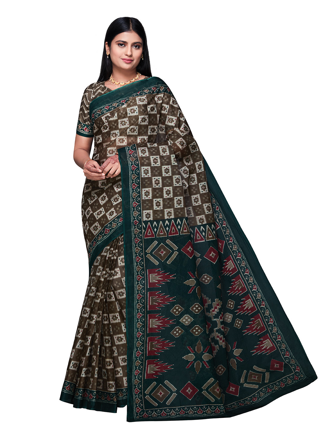 DIMPLE Green Printed Pure Cotton Saree