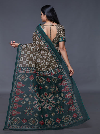 DIMPLE Green Printed Pure Cotton Saree