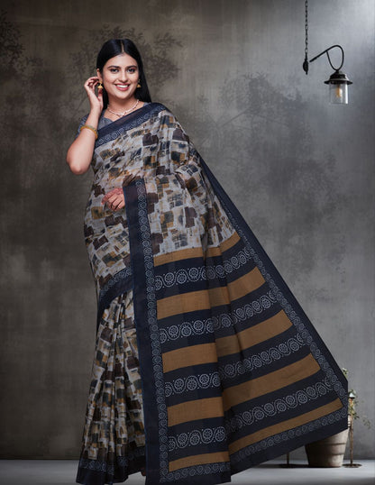 KASHMIRA Beige Printed Pure Cotton Saree