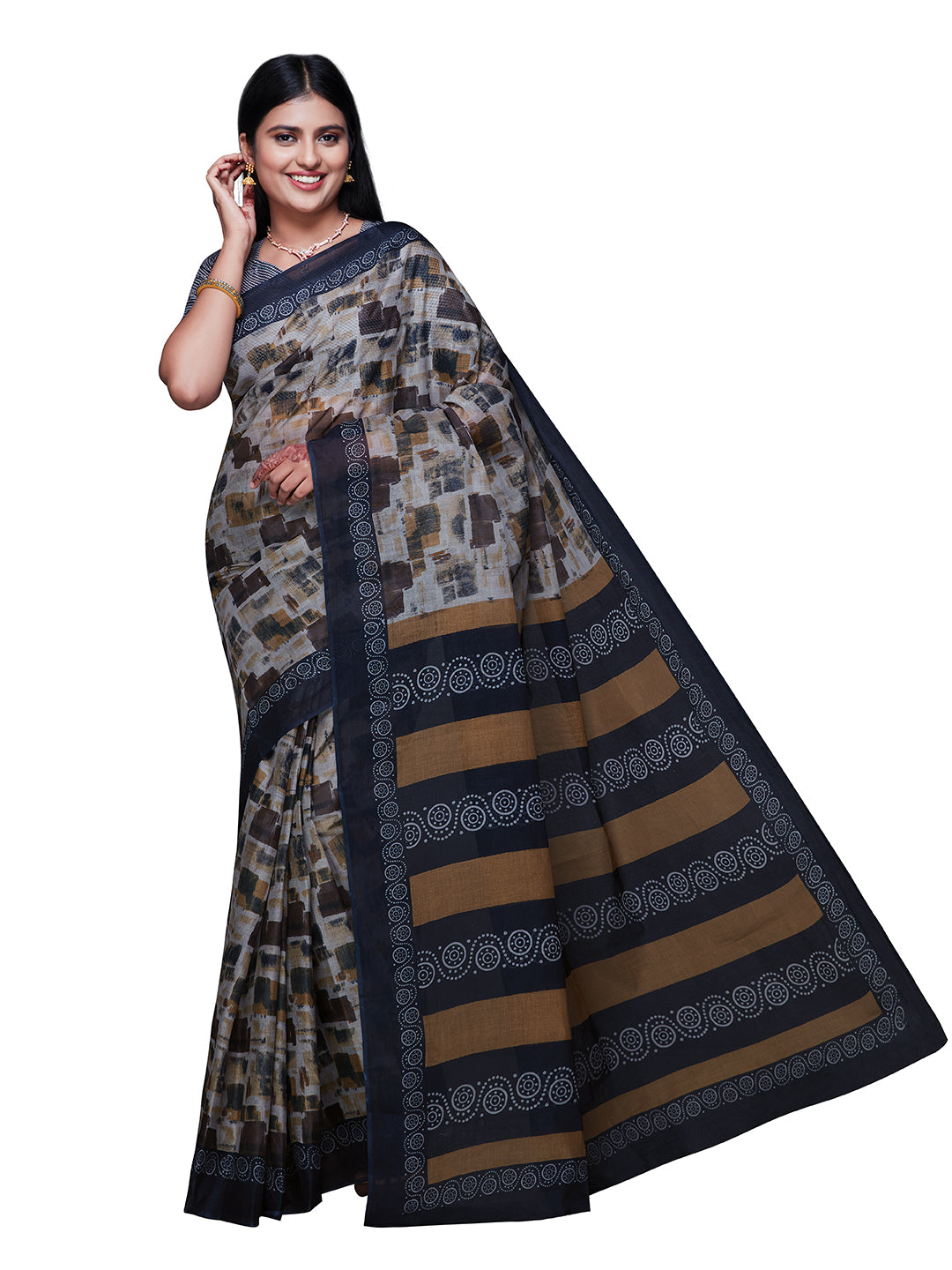 KASHMIRA Beige Printed Pure Cotton Saree