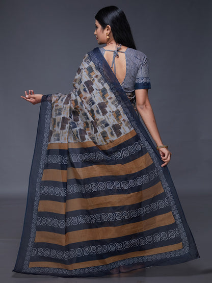 KASHMIRA Beige Printed Pure Cotton Saree