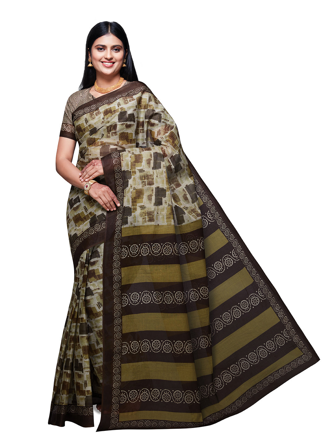 KASHMIRA Olive Printed Pure Cotton Saree