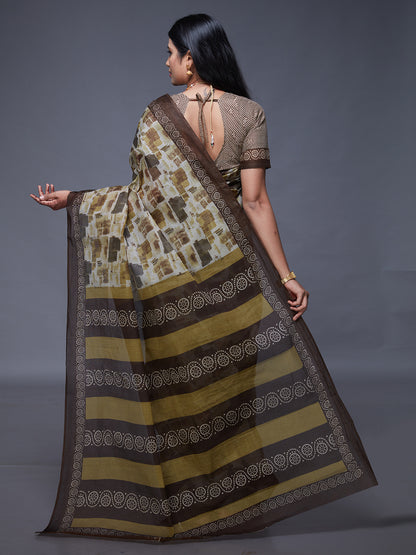 KASHMIRA Olive Printed Pure Cotton Saree