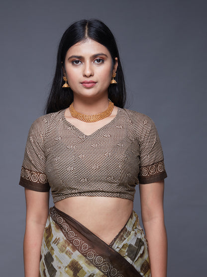KASHMIRA Olive Printed Pure Cotton Saree