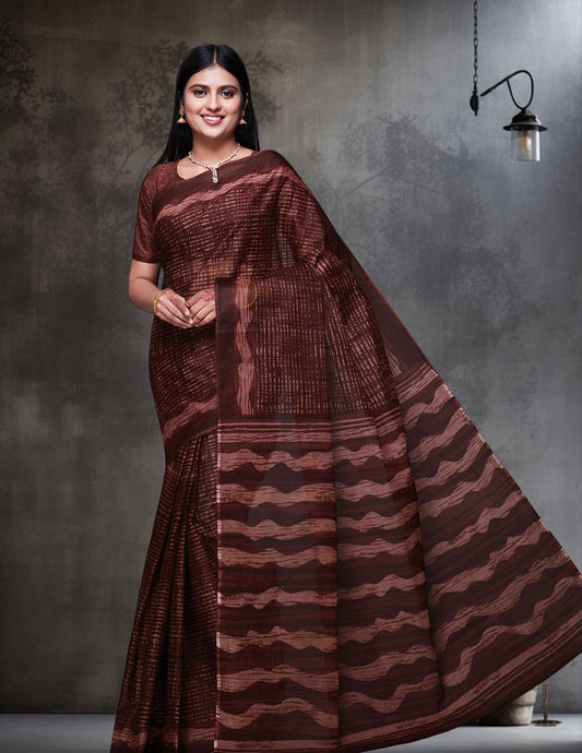 KASHMIRA Rust Printed Pure Cotton Saree
