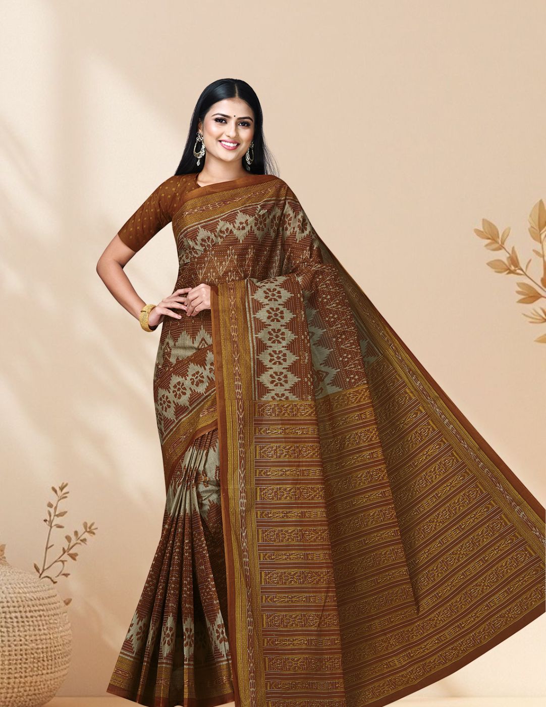 MRIGNAYANEE Mustard Printed Pure Cotton Saree