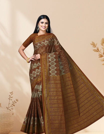 MRIGNAYANEE Mustard Printed Pure Cotton Saree