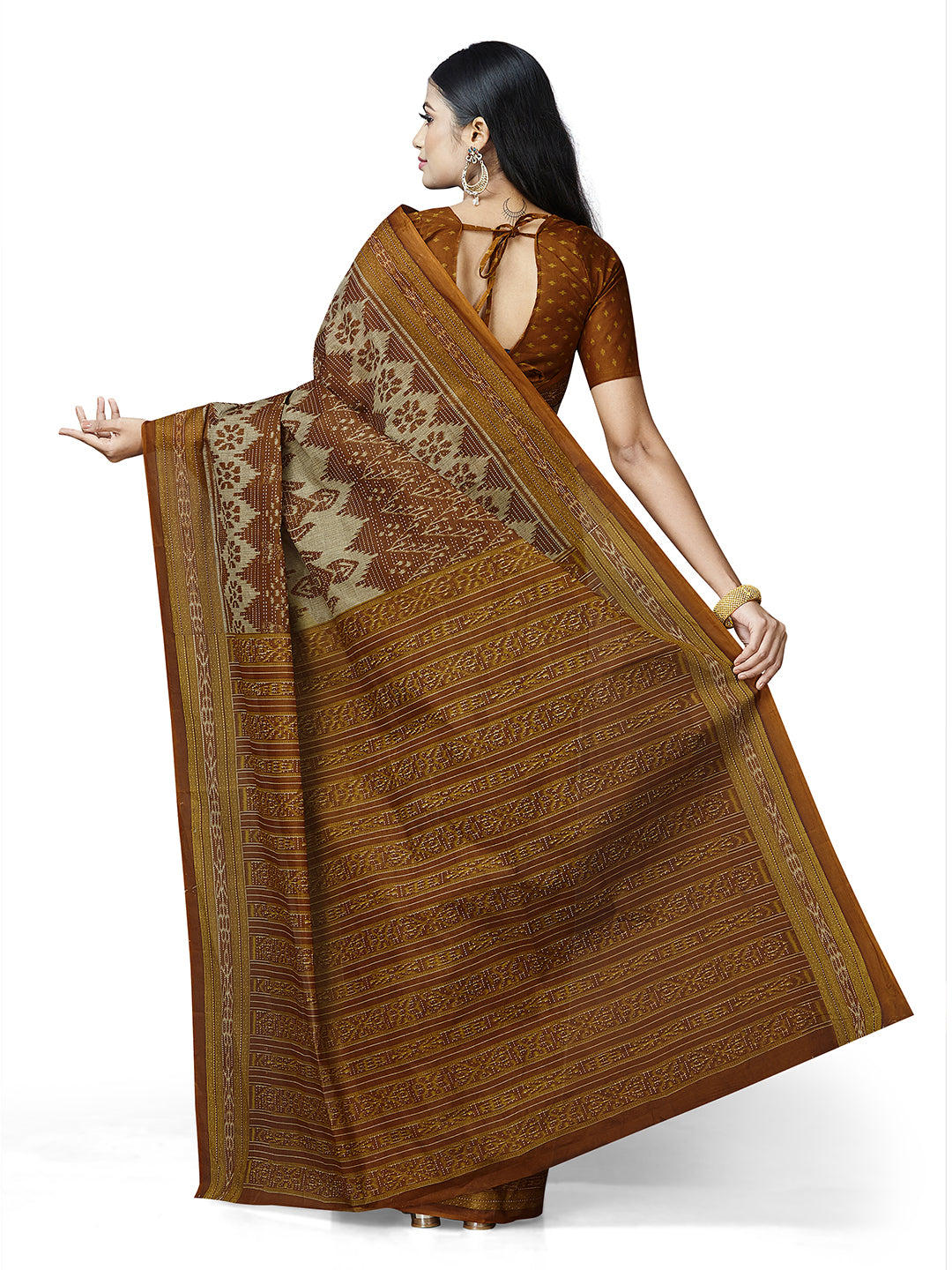 MRIGNAYANEE Mustard Printed Pure Cotton Saree