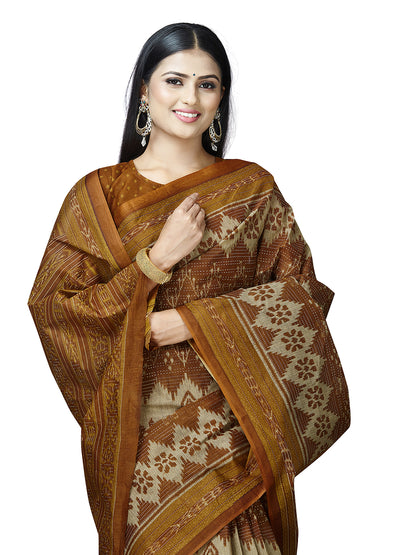 MRIGNAYANEE Mustard Printed Pure Cotton Saree