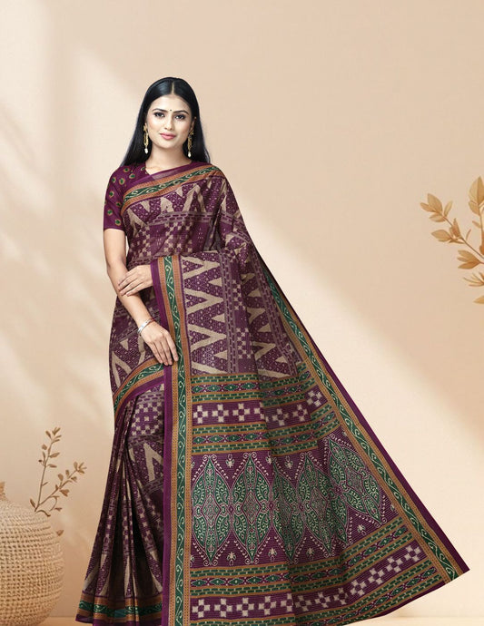 MRIGNAYANEE Purple Printed Pure Cotton Saree