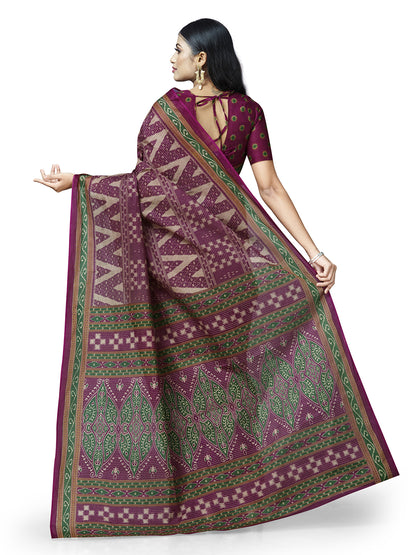 MRIGNAYANEE Purple Printed Pure Cotton Saree