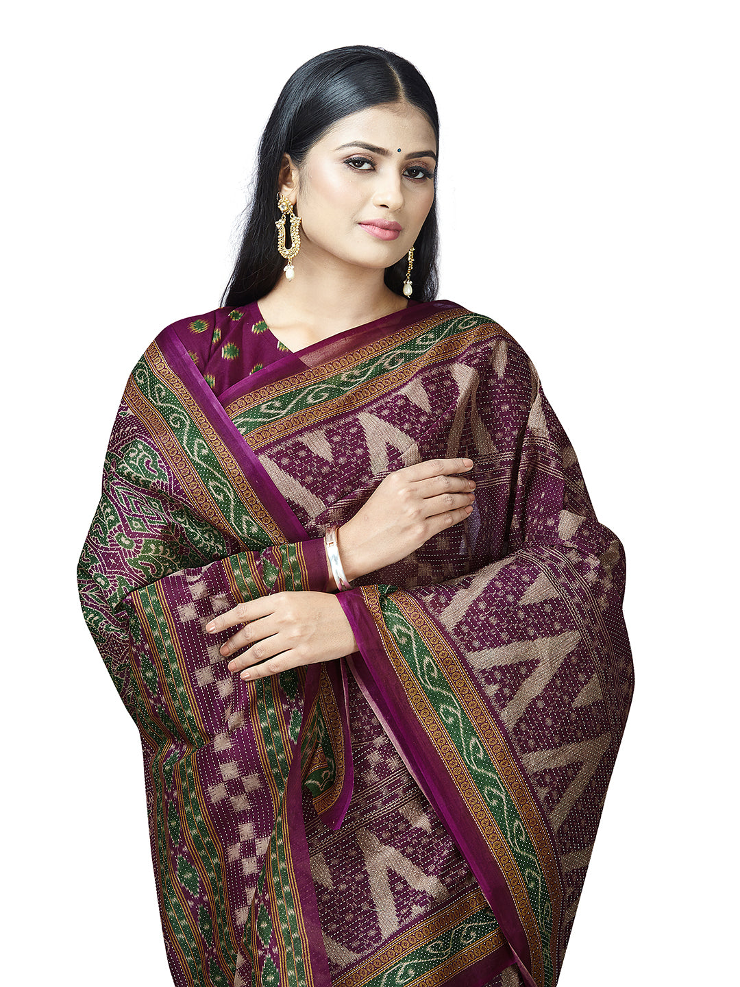 MRIGNAYANEE Purple Printed Pure Cotton Saree