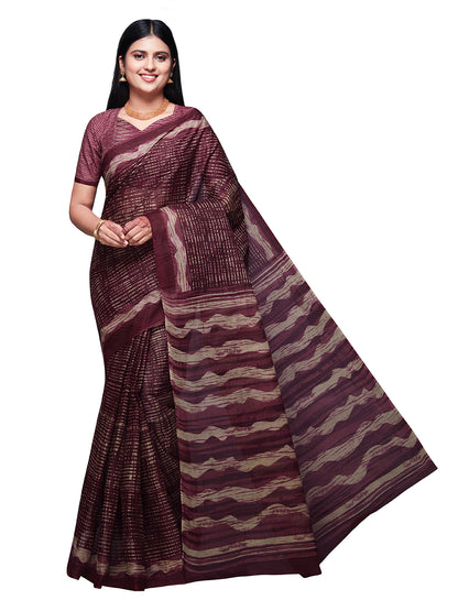 KASHMIRA Burgundy Printed Pure Cotton Saree