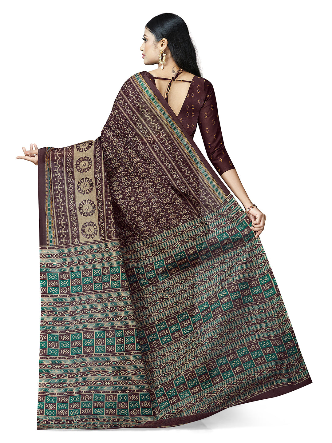 MRIGNAYANEE Brown Printed Pure Cotton Saree