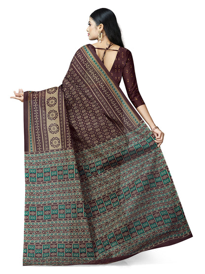 MRIGNAYANEE Brown Printed Pure Cotton Saree