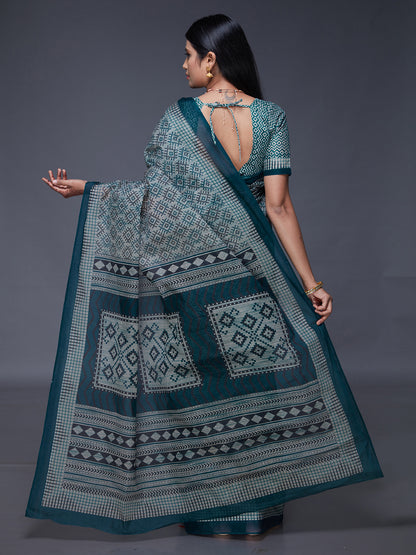 KASHMIRA Grey Printed Pure Cotton Saree