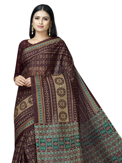MRIGNAYANEE Brown Printed Pure Cotton Saree