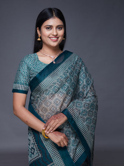 KASHMIRA Grey Printed Pure Cotton Saree