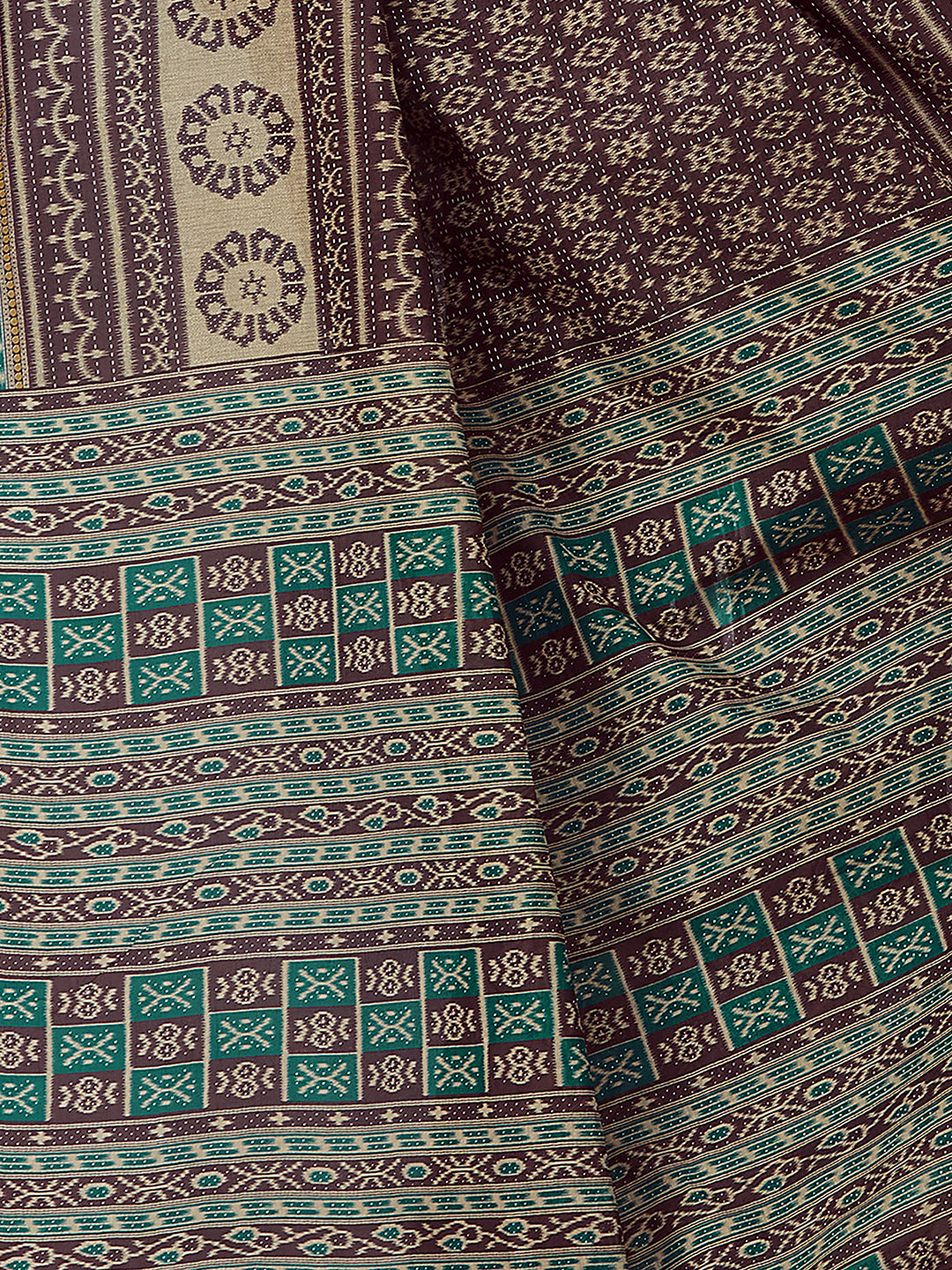 MRIGNAYANEE Brown Printed Pure Cotton Saree