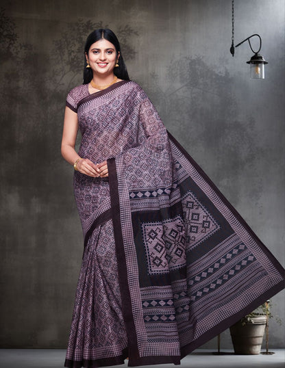 KASHMIRA Purple Printed Pure Cotton Saree