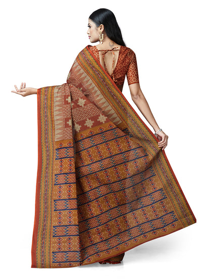 MRIGNAYANEE Rust Printed Pure Cotton Saree
