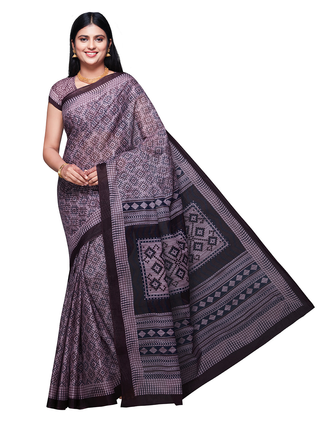 KASHMIRA Purple Printed Pure Cotton Saree