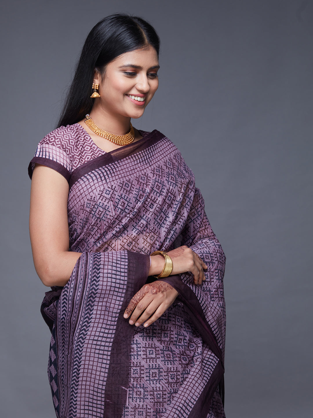 KASHMIRA Purple Printed Pure Cotton Saree