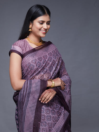 KASHMIRA Purple Printed Pure Cotton Saree