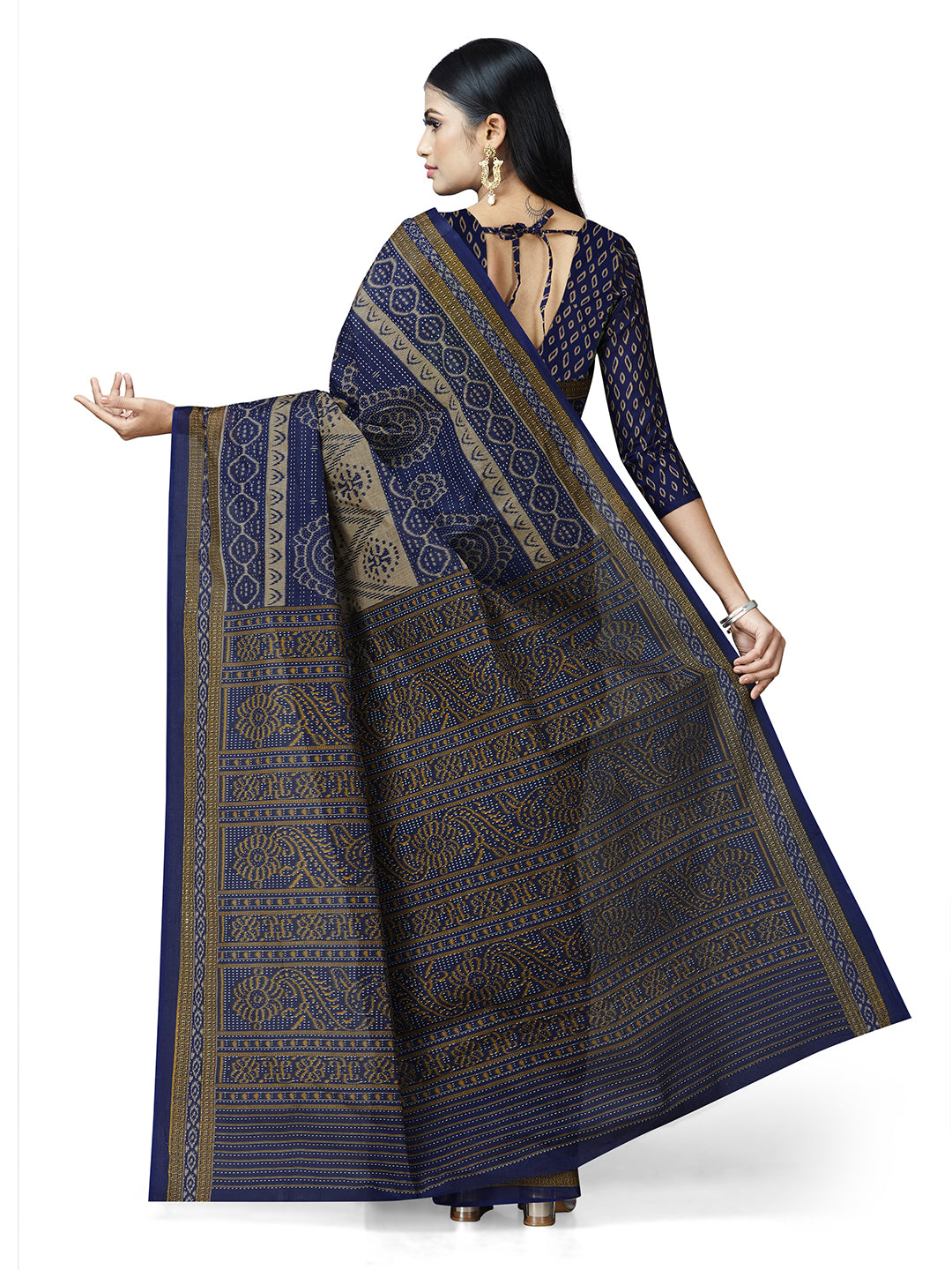 MRIGNAYANEE Blue Printed Pure Cotton Saree