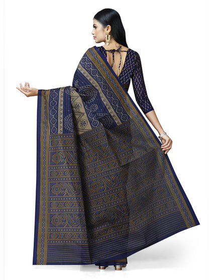 MRIGNAYANEE Blue Printed Pure Cotton Saree