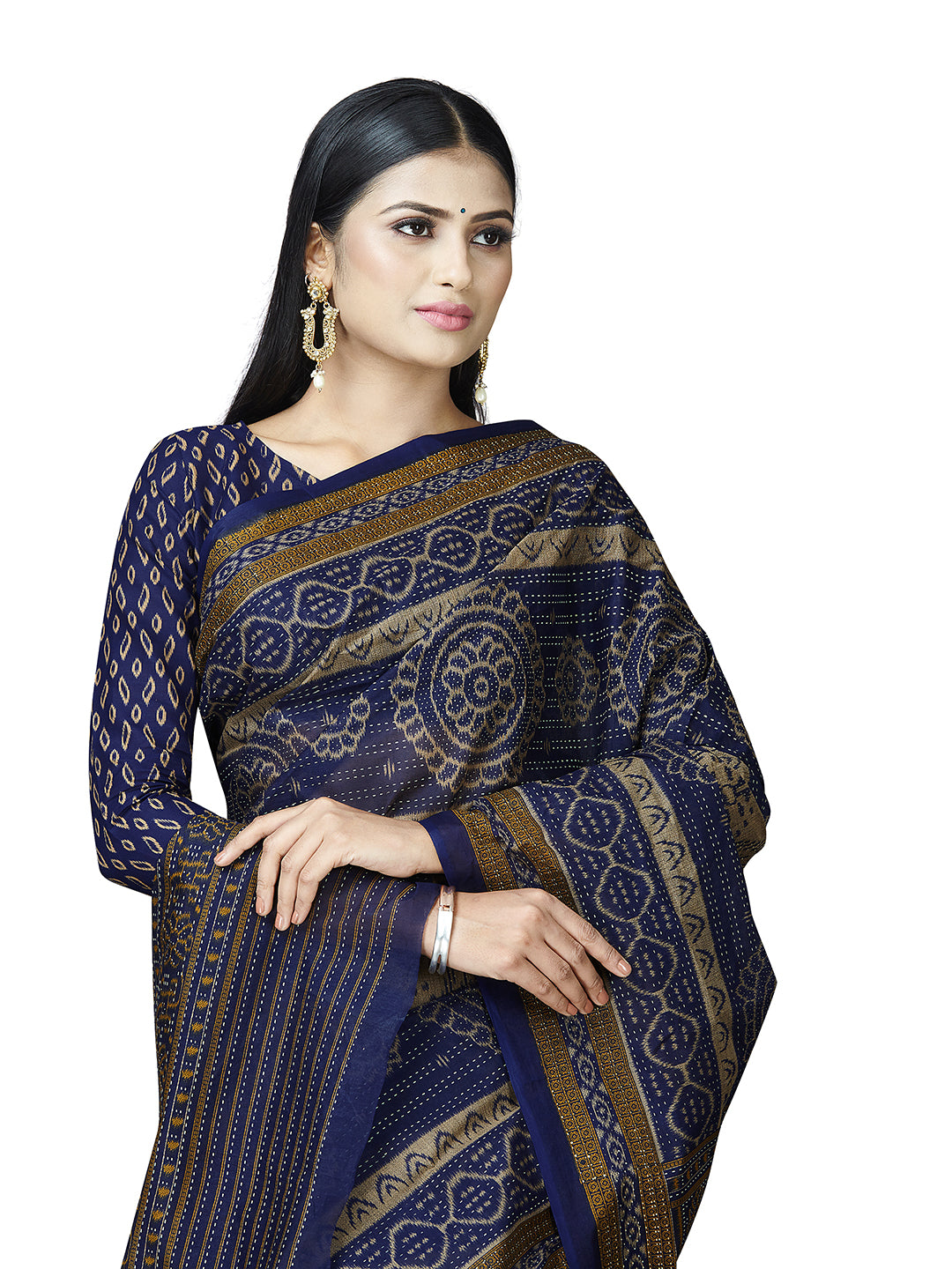 MRIGNAYANEE Blue Printed Pure Cotton Saree