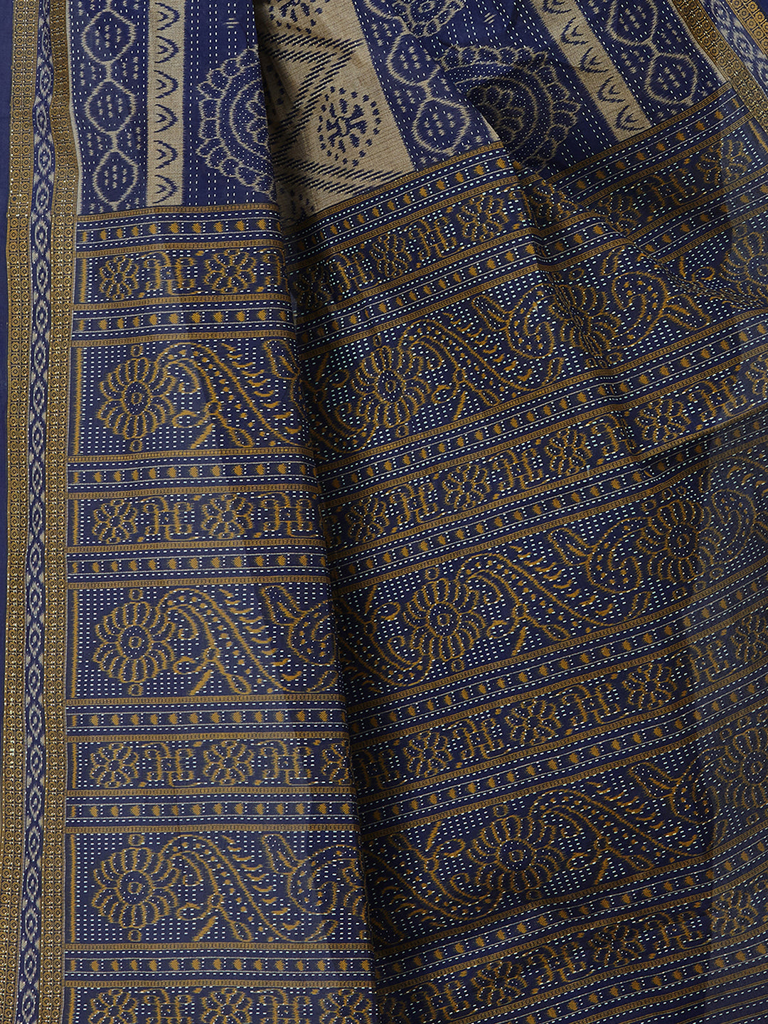 MRIGNAYANEE Blue Printed Pure Cotton Saree