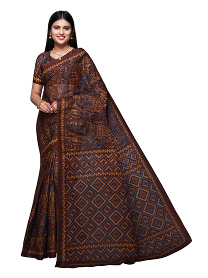 KASHMIRA Brown Printed Pure Cotton Saree