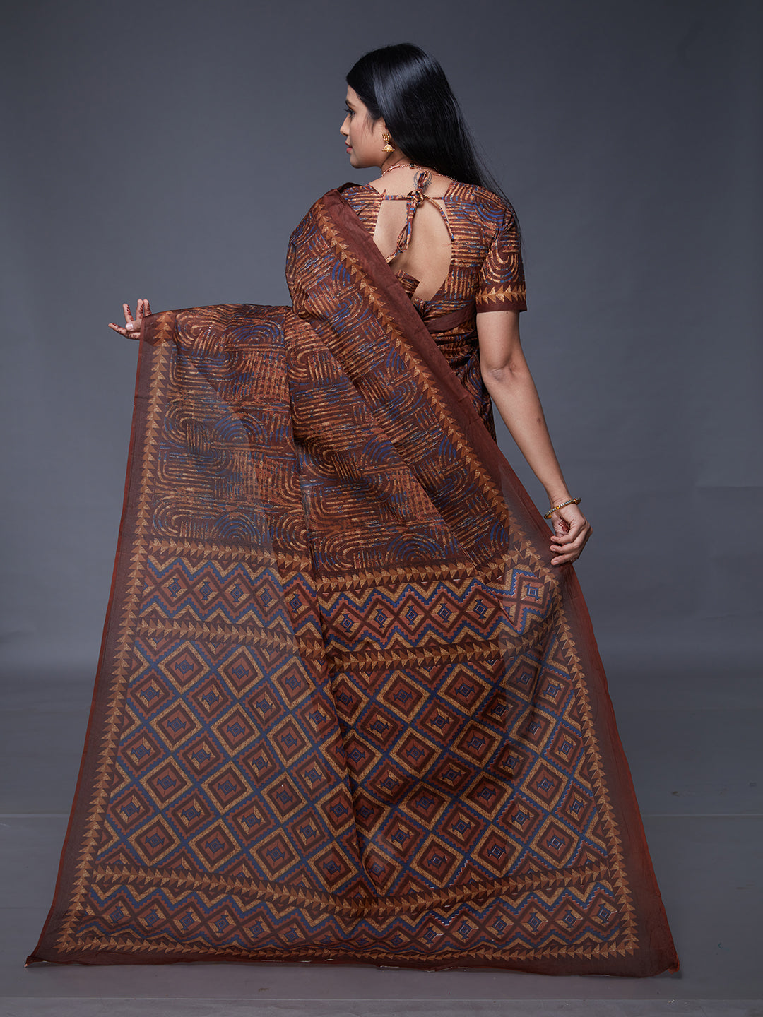 KASHMIRA Brown Printed Pure Cotton Saree