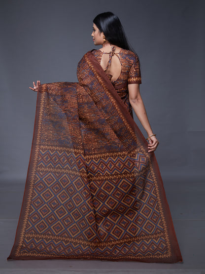 KASHMIRA Brown Printed Pure Cotton Saree