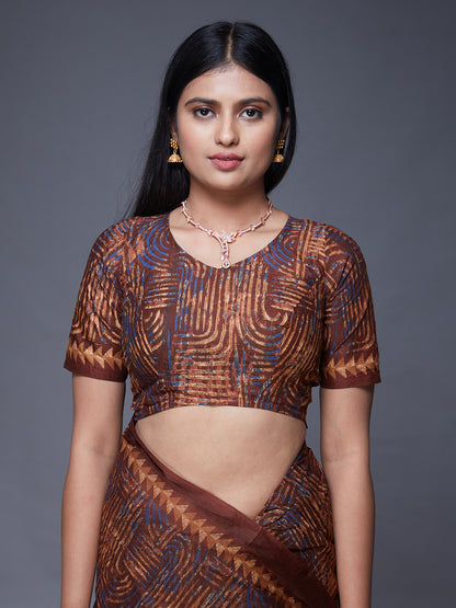 KASHMIRA Brown Printed Pure Cotton Saree